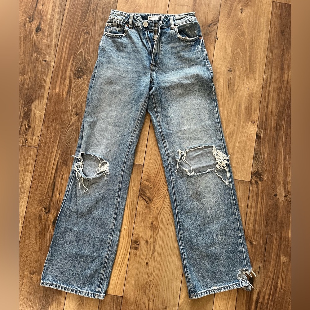 Distressed Denim Wide Leg Jeans US 23/00